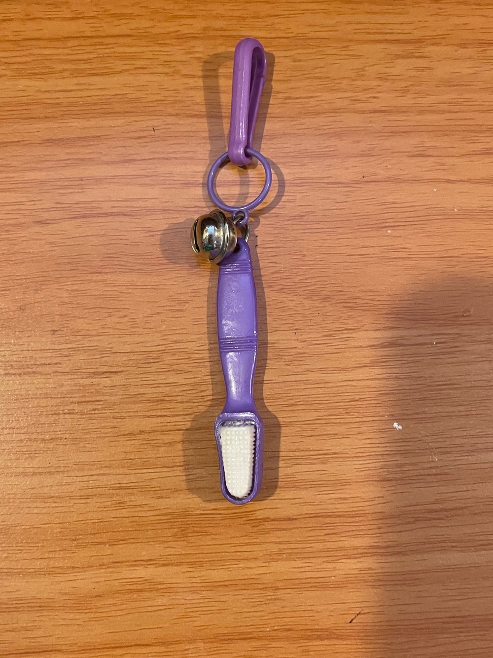 Vintage 1980s Plastic Bell Charm Purple Toothbrush 80s Clip On Necklace